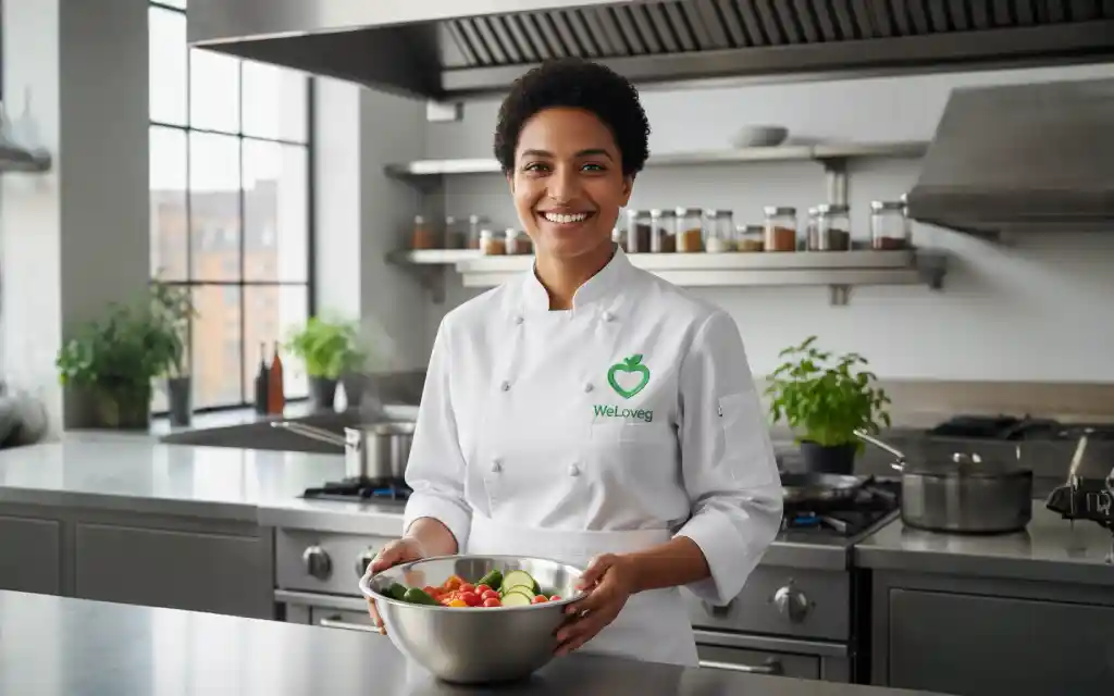 Chef di WeLoveG sorridente con verdure fresche